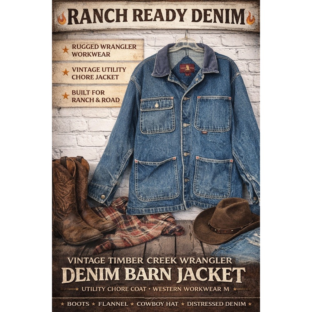 Vintage Timber Creek Wrangler Denim Jacket Utility Chore Coat Western Workwear M